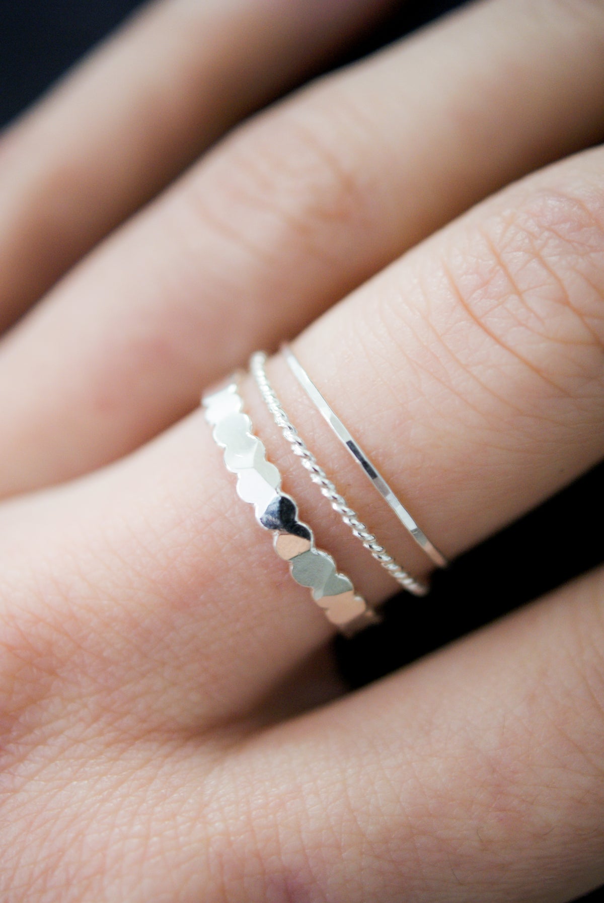 Bead & Twist Mixed Texture Set of 3 Stacking Rings, Gold Fill, Rose Gold Fill or Sterling Silver