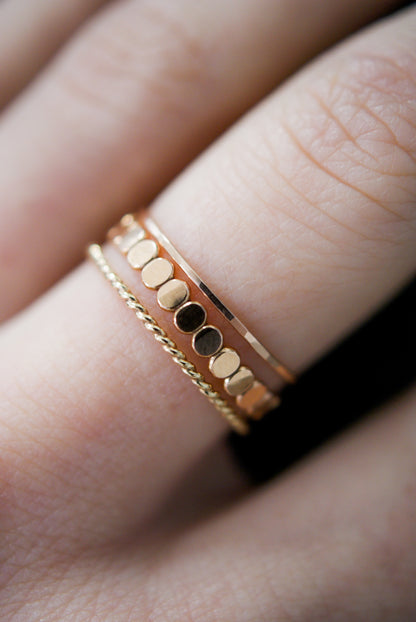 Bead & Twist Mixed Texture Set of 3 Stacking Rings, Gold Fill, Rose Gold Fill or Sterling Silver