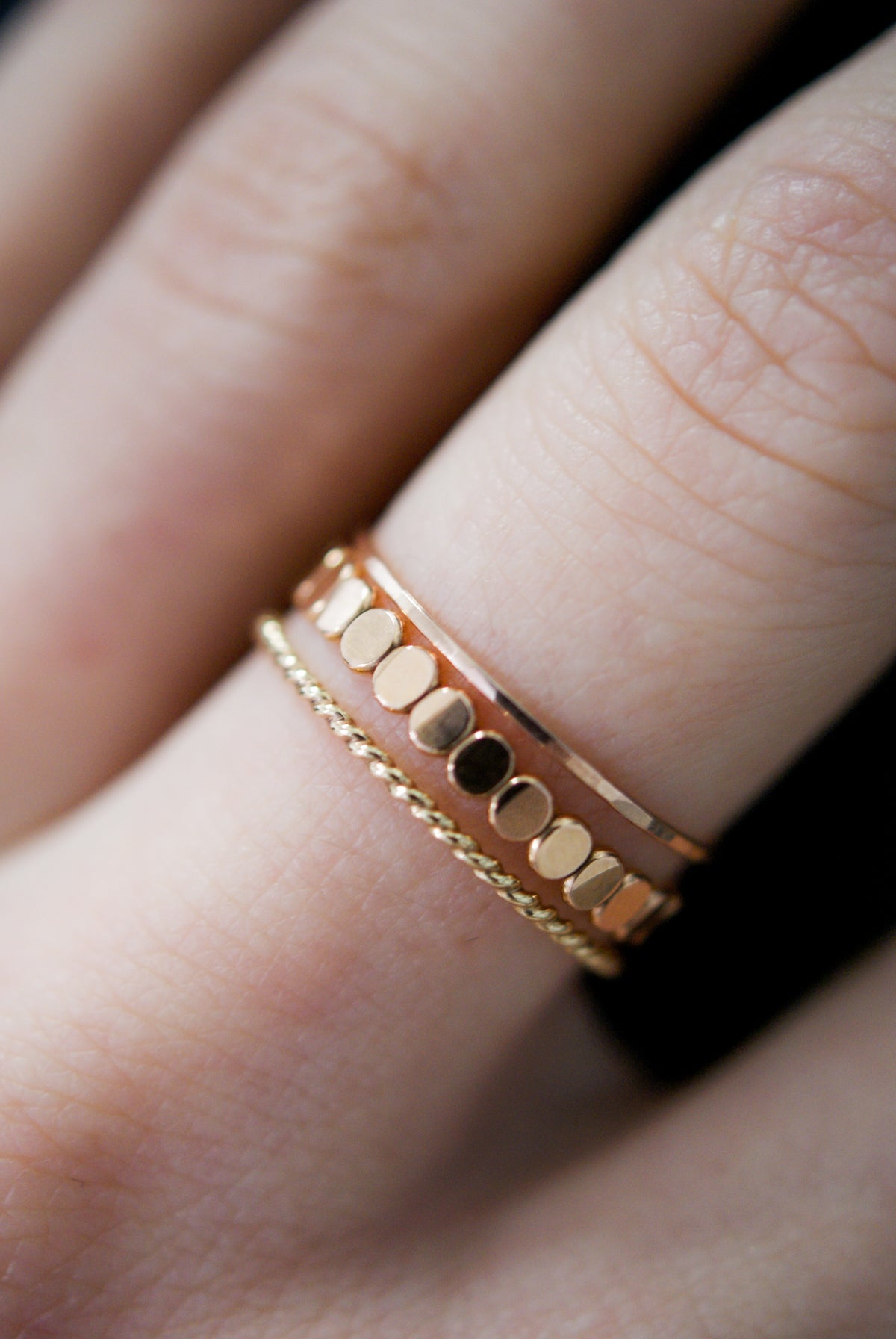 Bead & Twist Mixed Texture Set of 3 Stacking Rings, Gold Fill, Rose Gold Fill or Sterling Silver