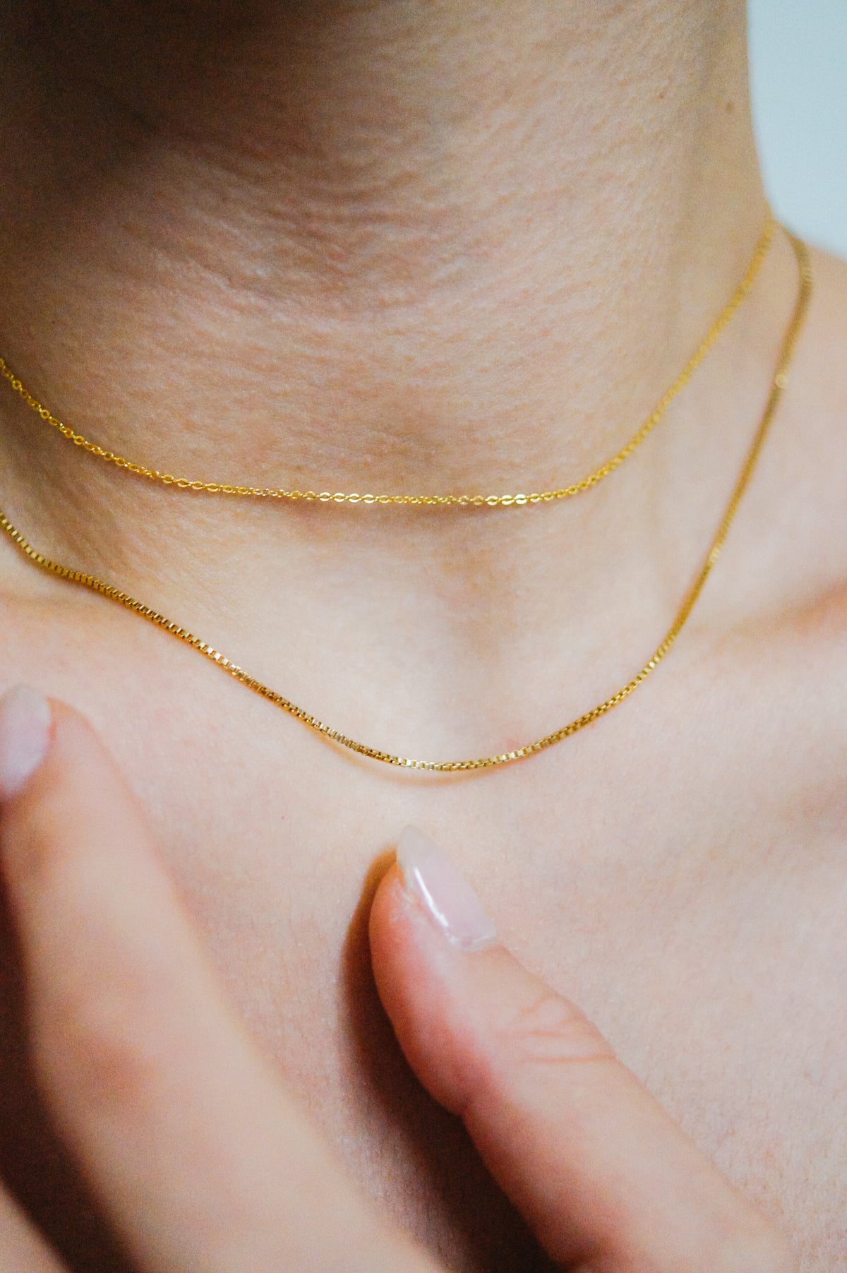 Choker Layering Necklace Set of 2 Chains, 14K Gold Fill