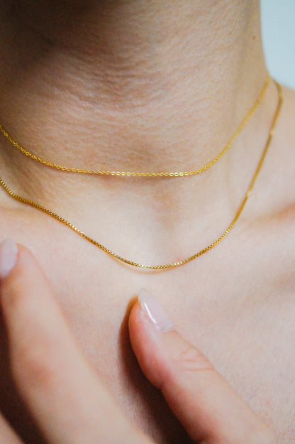 Choker Layering Necklace Set of 2 Chains, 14K Gold Fill