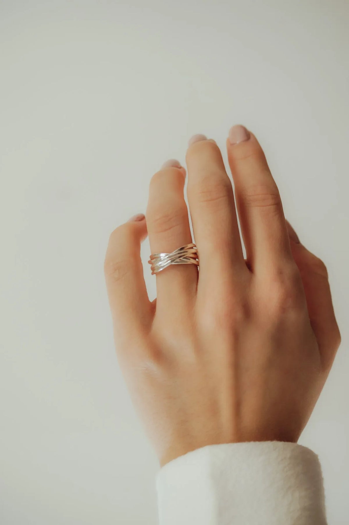 Thin Interlocking Set of 6 Rings, Sterling Silver