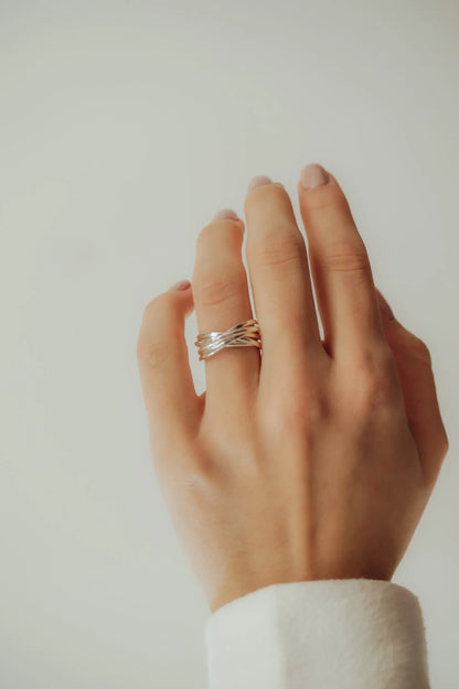 Thin Interlocking Set of 6 Rings, Sterling Silver