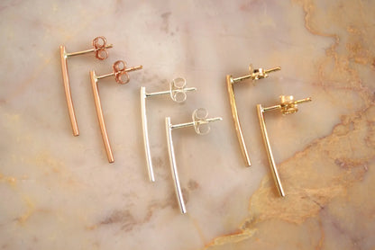 Bar Stud Earrings, Gold Fill, Rose Gold Fill or Sterling Silver