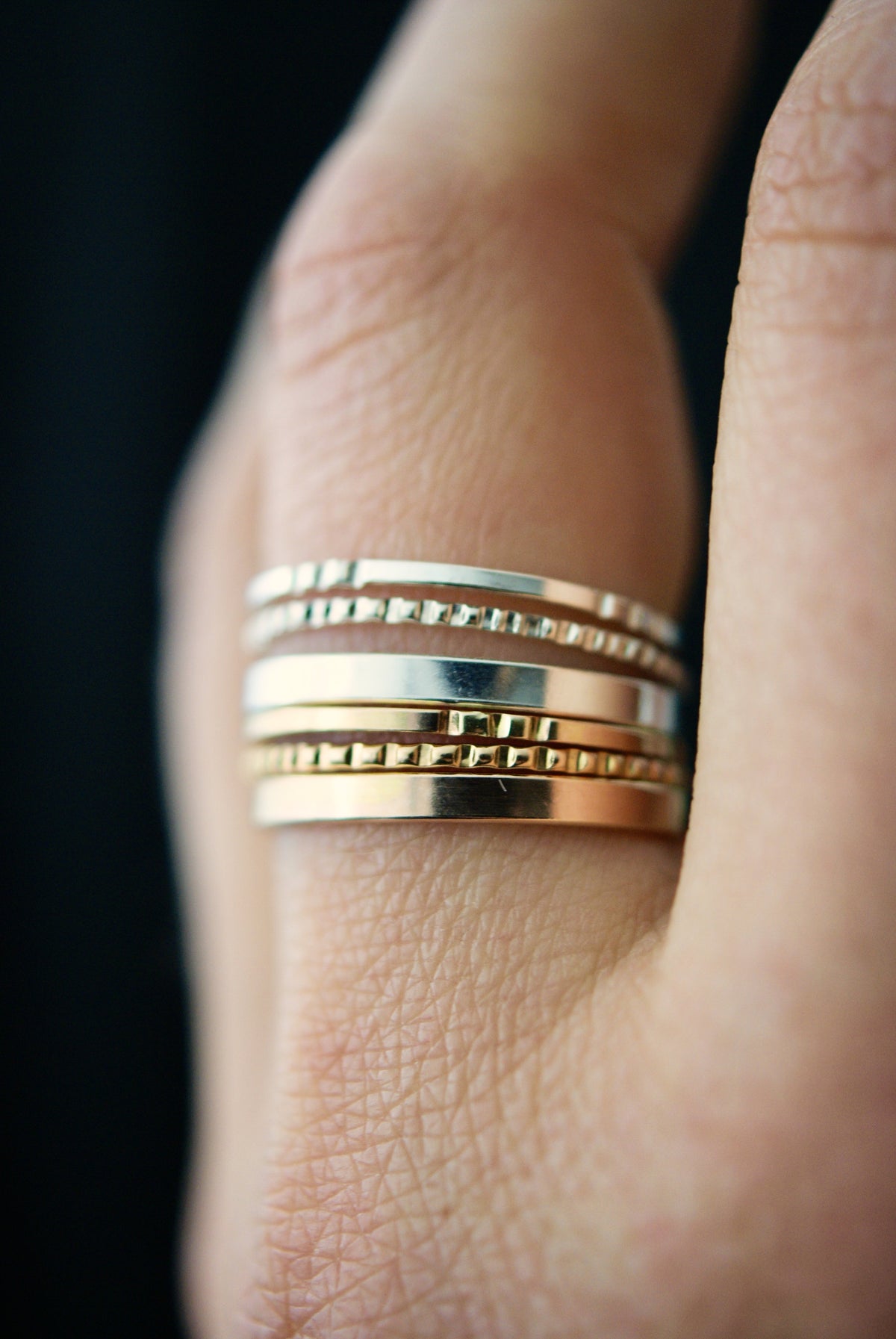 Mirror Square Lined Set of 3 Stacking Rings, Gold Fill, Rose Gold Fill or Sterling Silver