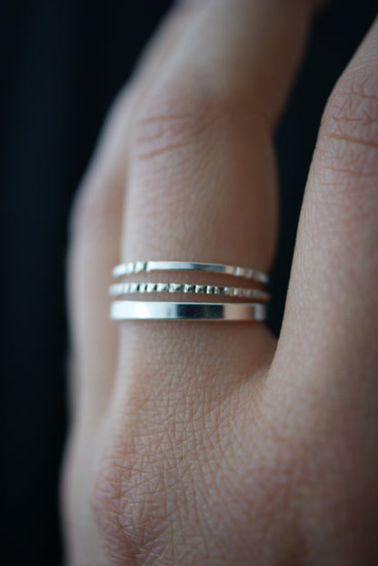 Mirror Square Lined Set of 3 Stacking Rings, Gold Fill, Rose Gold Fill or Sterling Silver