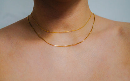 Choker Layering Necklace Set of 2 Chains, 14K Gold Fill
