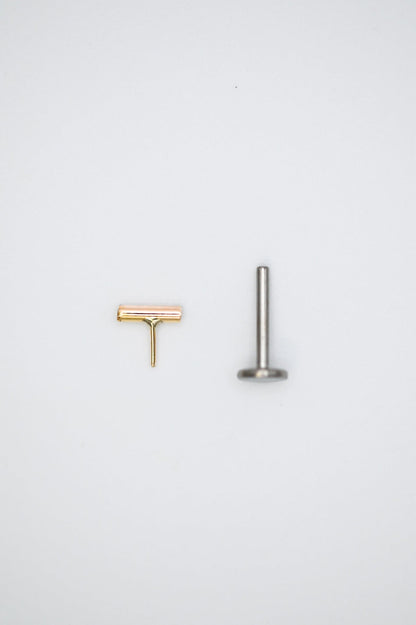 Tiny Bar Flat Back Stud Earring, Solid Gold or Rose Gold