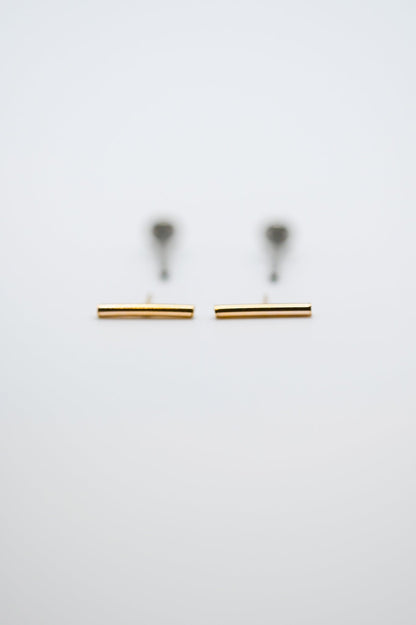 Mini Bar Flat Back Stud Earring, Solid Gold or Rose Gold