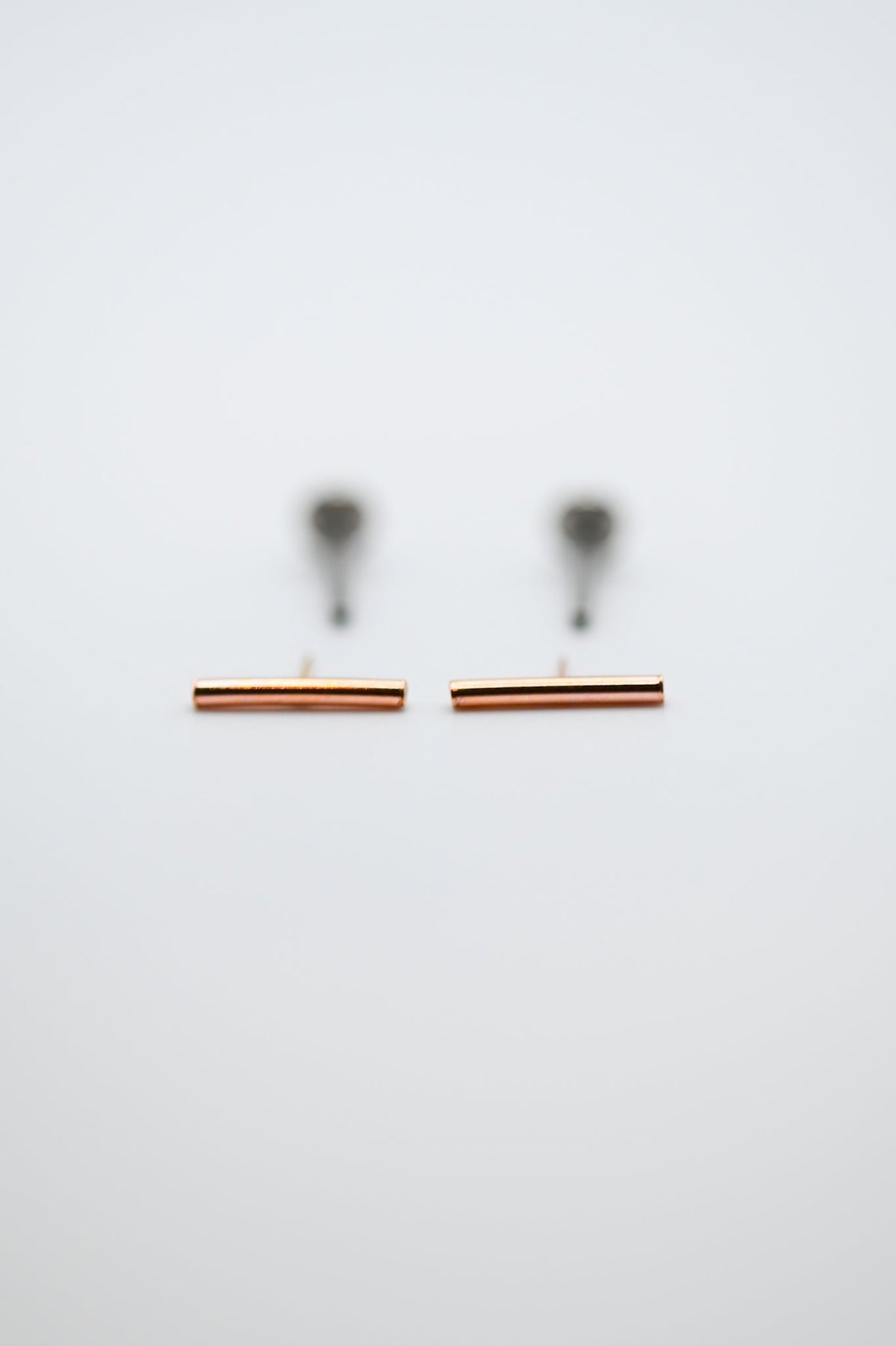 Mini Bar Flat Back Stud Earring, Solid Gold or Rose Gold