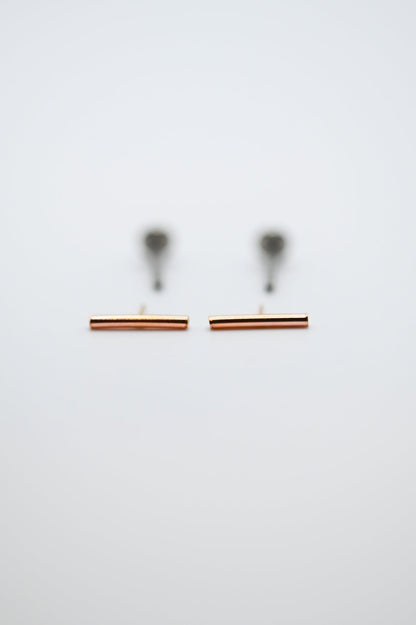 Mini Bar Flat Back Stud Earring, Solid Gold or Rose Gold