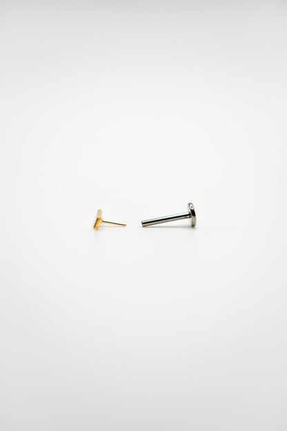 Mini Mirror Flat Back Stud Earring, Solid Gold