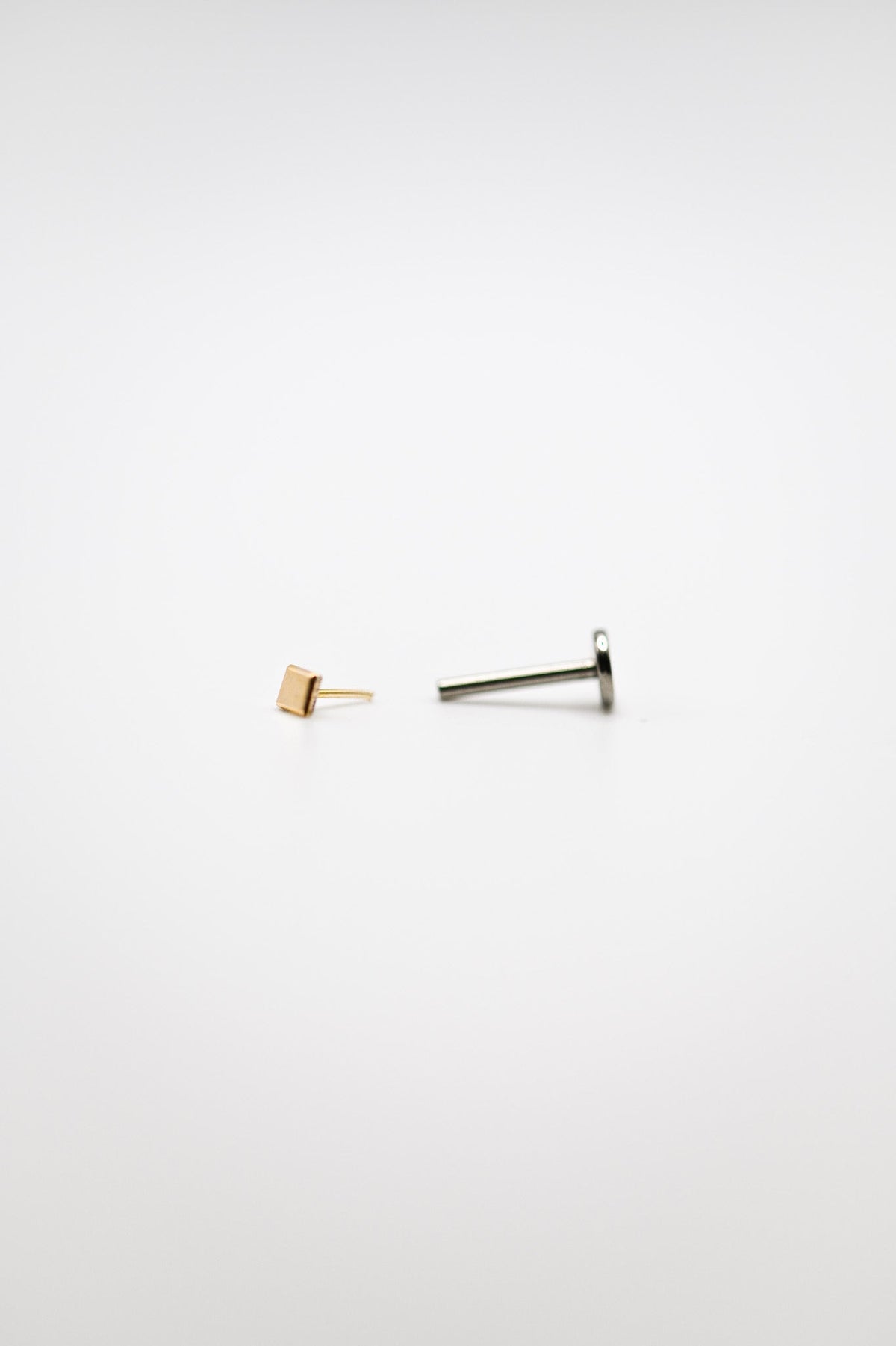 Square Mirror Flat Back Stud Earring, Solid Gold