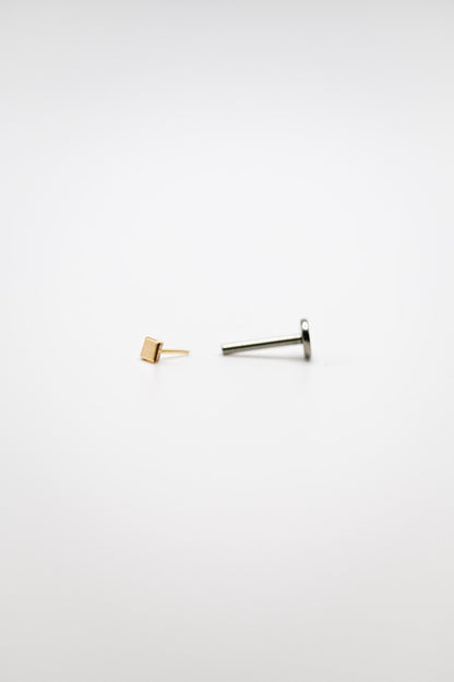 Square Mirror Flat Back Stud Earring, Solid Gold