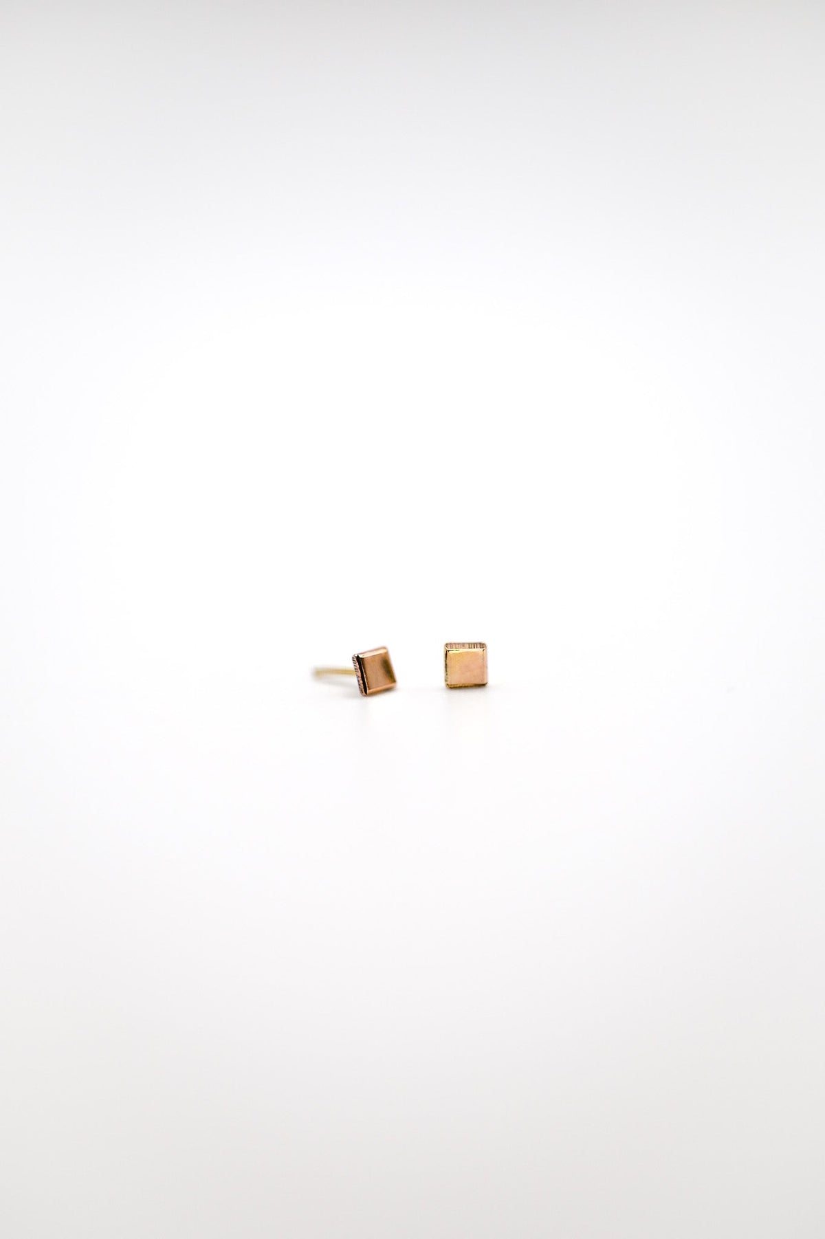 Square Mirror Flat Back Stud Earring, Solid Gold