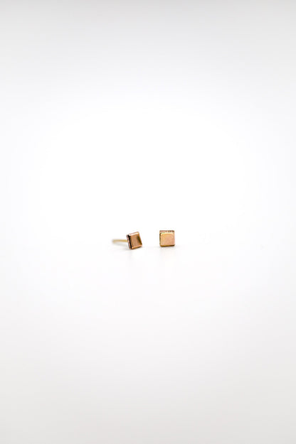 Square Mirror Flat Back Stud Earring, Solid Gold