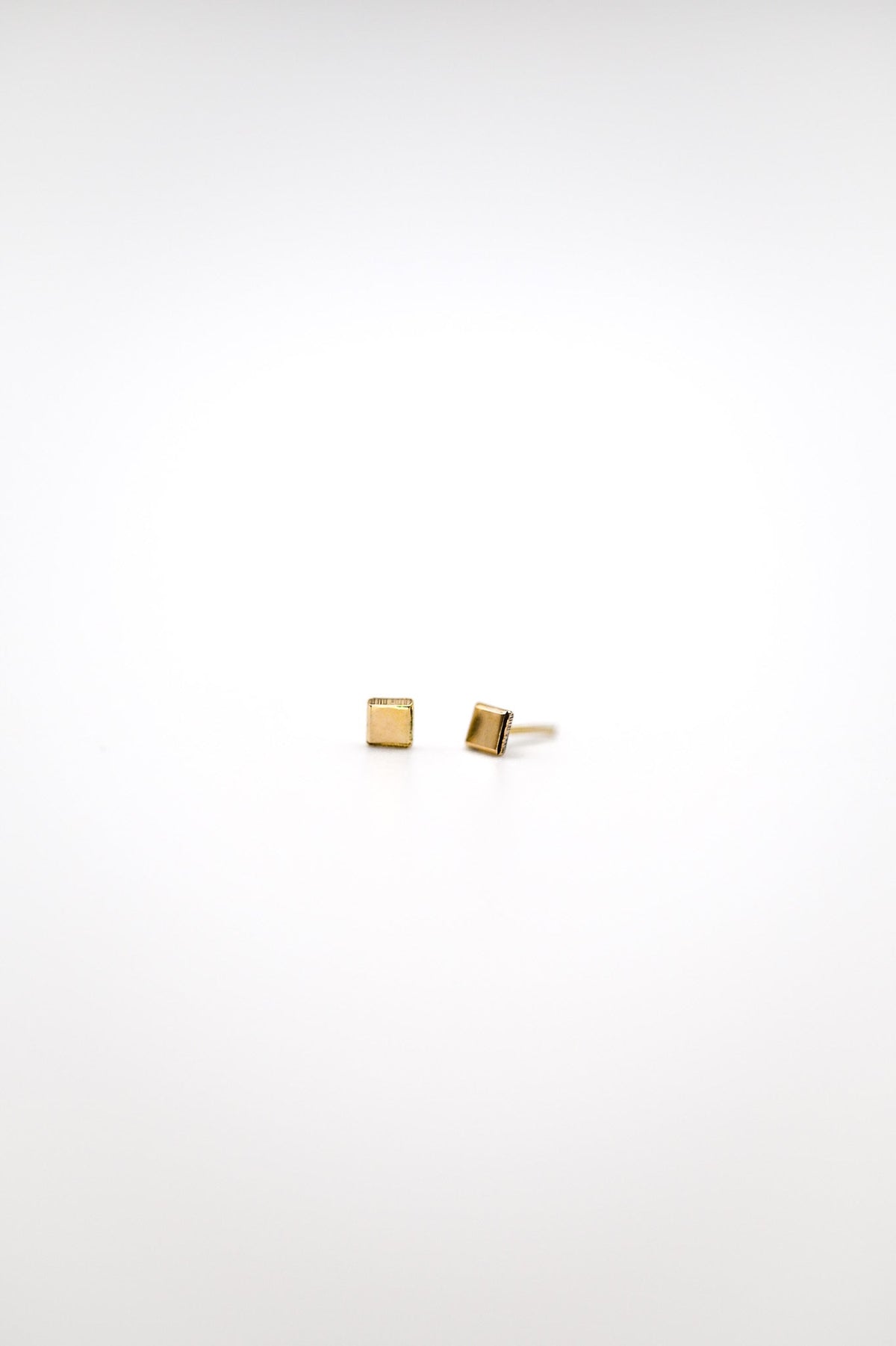 Square Mirror Flat Back Stud Earring, Solid Gold