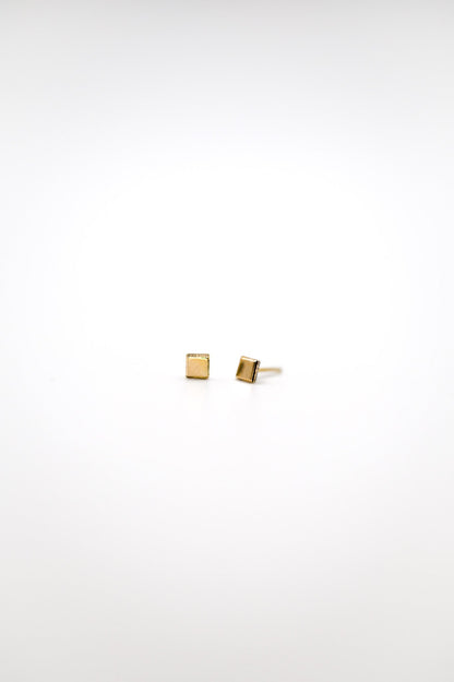 Square Mirror Flat Back Stud Earring, Solid Gold