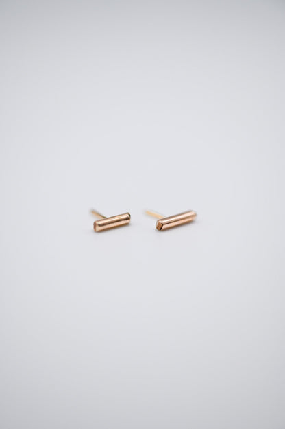 Tiny Bar Flat Back Stud Earring, Solid Gold or Rose Gold
