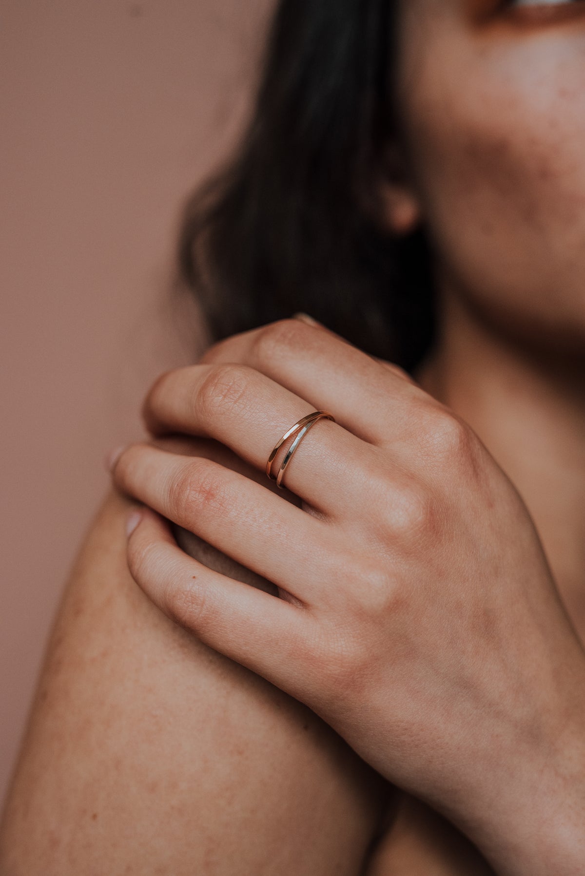 Thin Interlocking Set of 2 Rings, Mixed Metals
