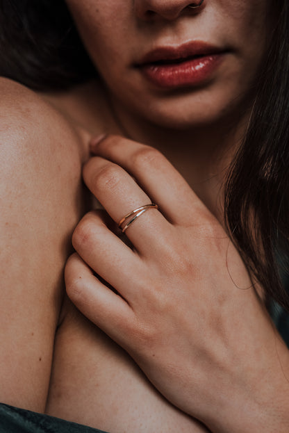 Thin Interlocking Set of 2 Rings, Mixed Metals