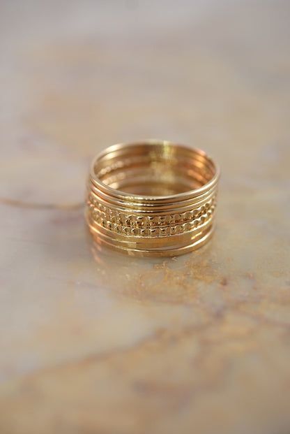 Lined Set of 9 Stacking Rings, Gold Fill, Rose Gold Fill or Sterling Silver