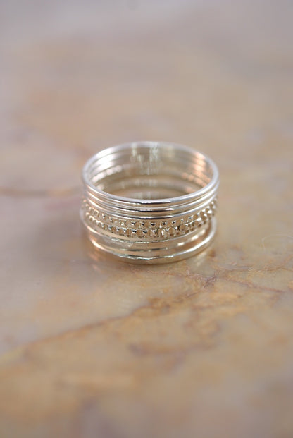 Lined Set of 9 Stacking Rings, Gold Fill, Rose Gold Fill or Sterling Silver