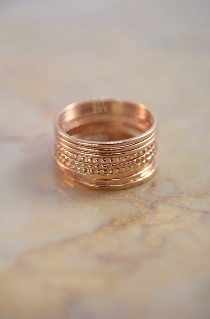 Lined Set of 9 Stacking Rings, Gold Fill, Rose Gold Fill or Sterling Silver