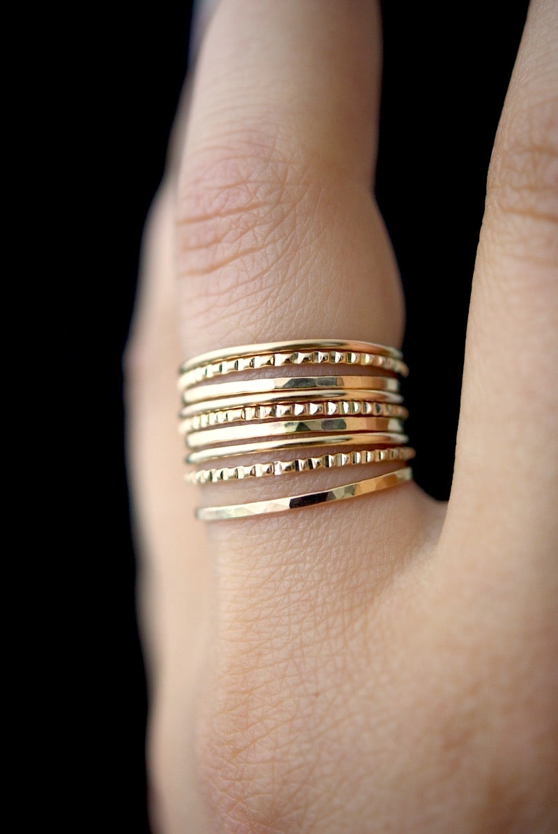 Lined Set of 9 Stacking Rings, Gold Fill, Rose Gold Fill or Sterling Silver