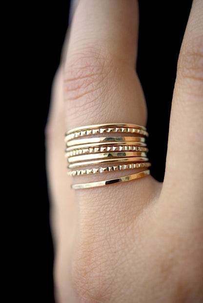 Lined Set of 9 Stacking Rings, Gold Fill, Rose Gold Fill or Sterling Silver