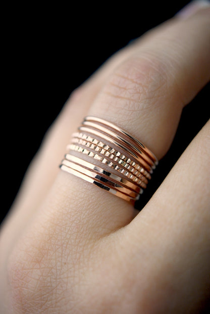 Lined Set of 9 Stacking Rings, Gold Fill, Rose Gold Fill or Sterling Silver