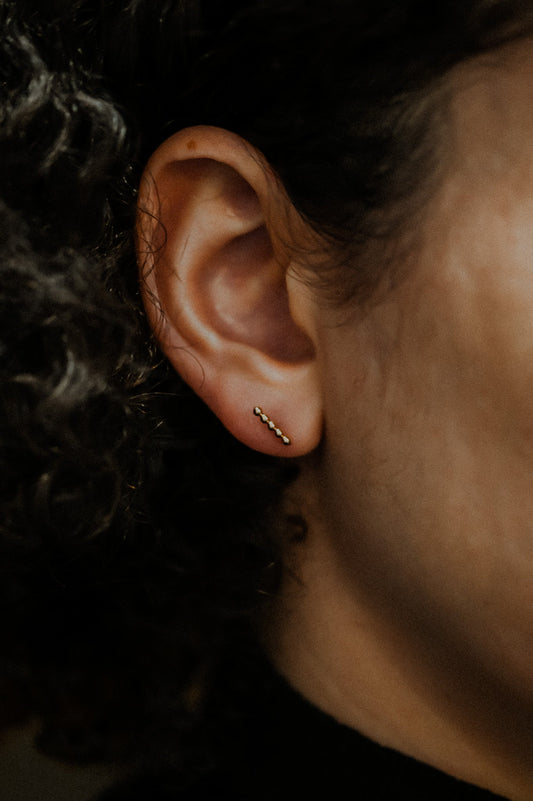 Mini Beaded Bar Flat Back Stud Earring in Solid Gold