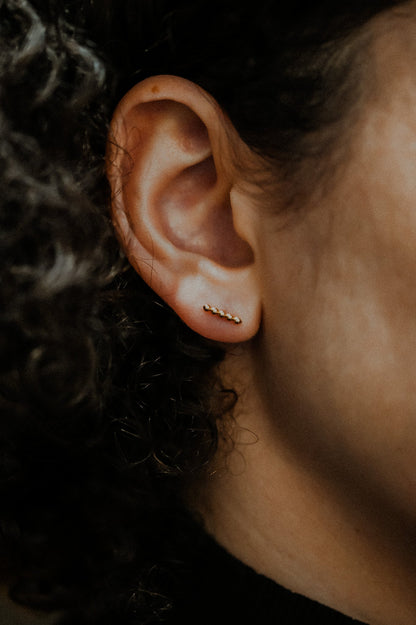 Mini Beaded Bar Flat Back Stud Earring in Solid Gold