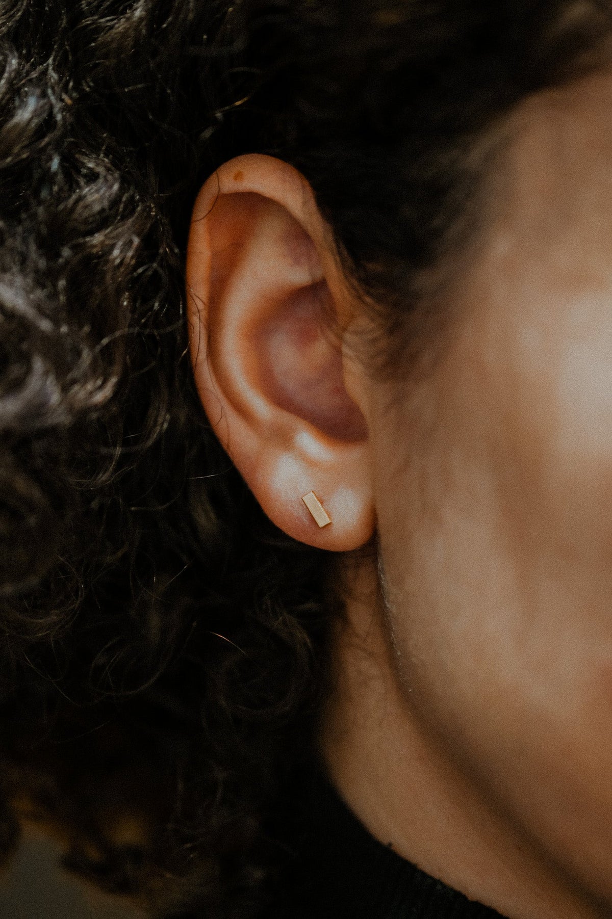 Mini Mirror Flat Back Stud Earring, Solid Gold