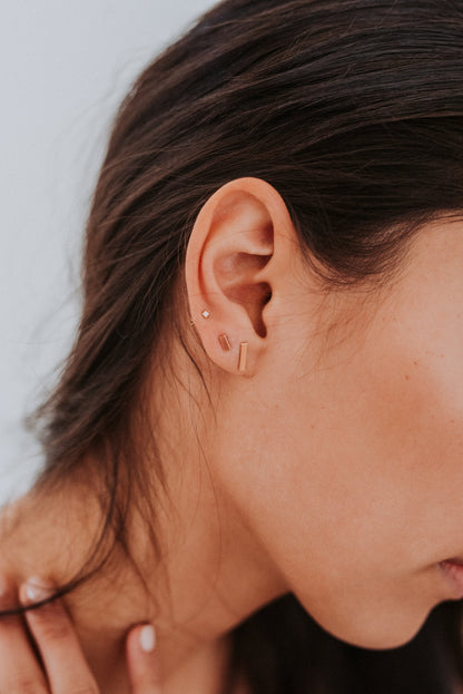 Square Mirror Stud Earrings in Solid Gold