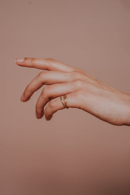 Thin Interlocking Set of 3 Rings, 14K Gold Fill