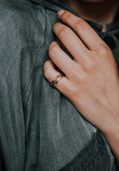 Thick Interlocking Set of 3 Rings, Solid Mixed Metals