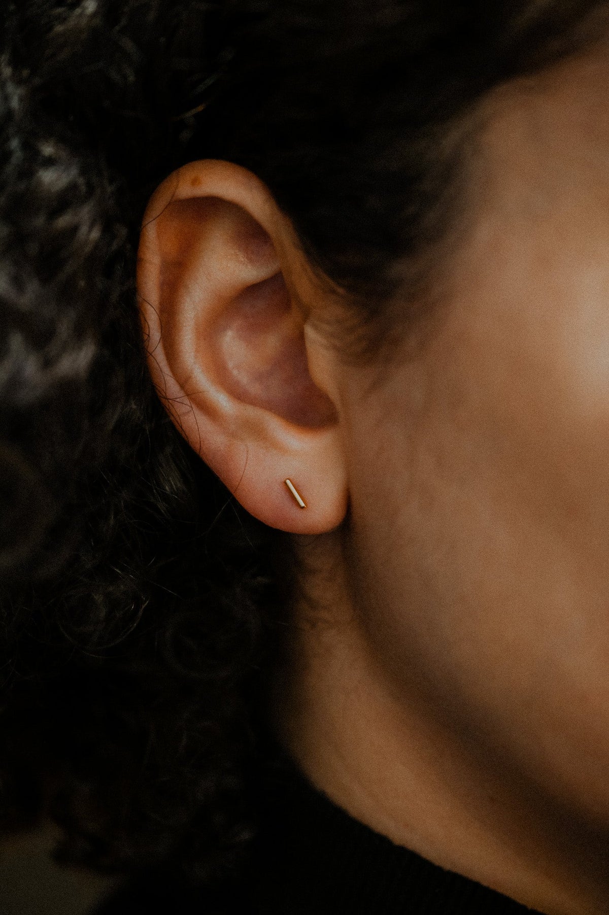 Tiny Bar Flat Back Stud Earring, Solid Gold or Rose Gold