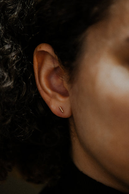 Tiny Bar Flat Back Stud Earring, Solid Gold or Rose Gold
