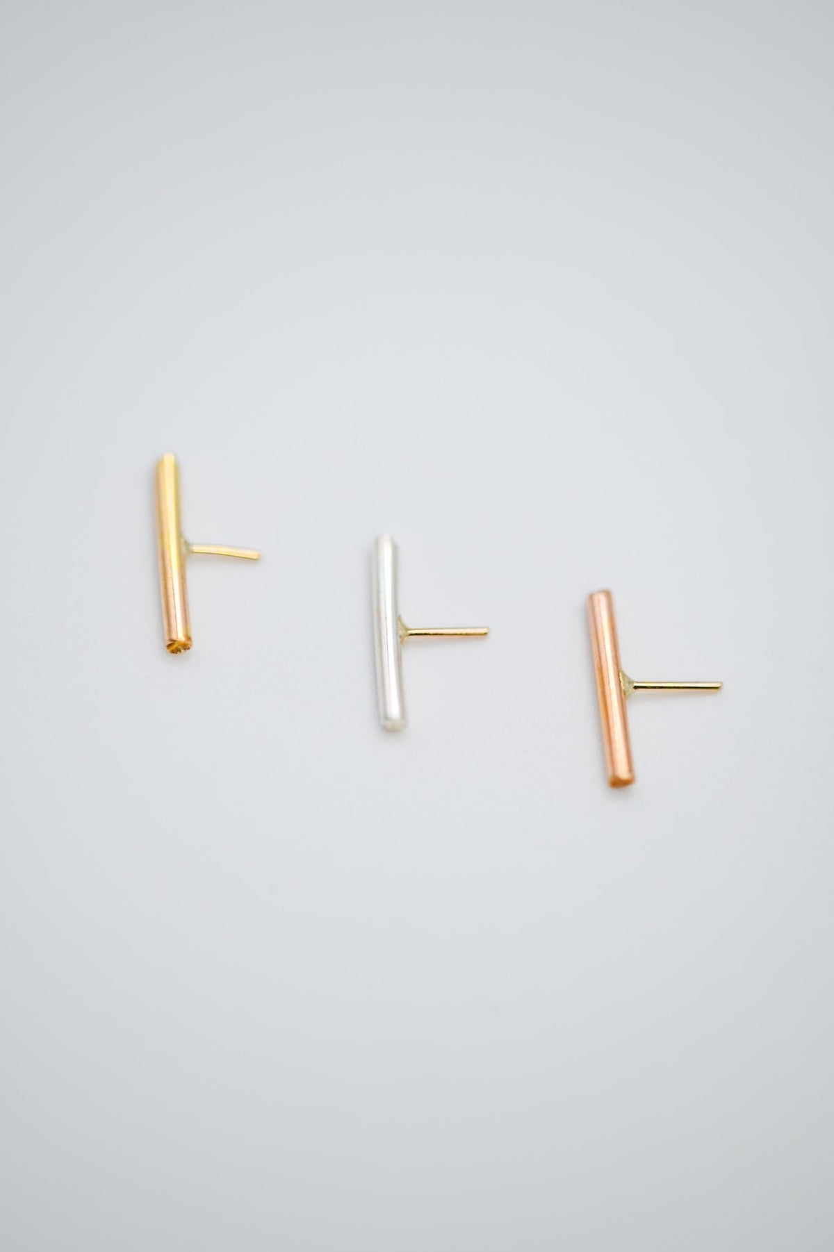 Mini Bar Flat Back Stud Earring, Solid Gold or Rose Gold
