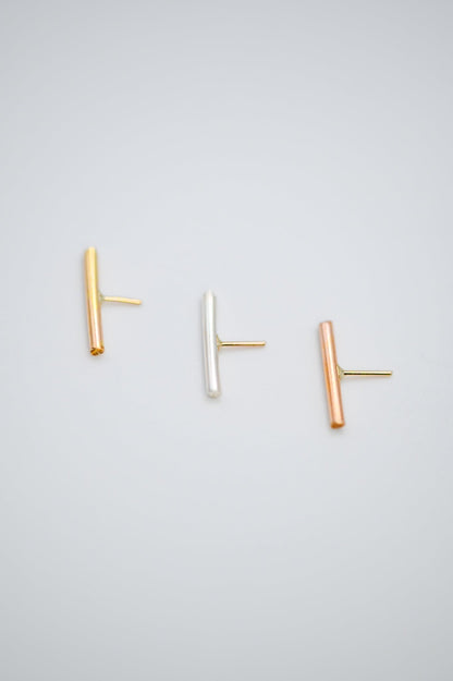 Mini Bar Flat Back Stud Earring, Solid Gold or Rose Gold
