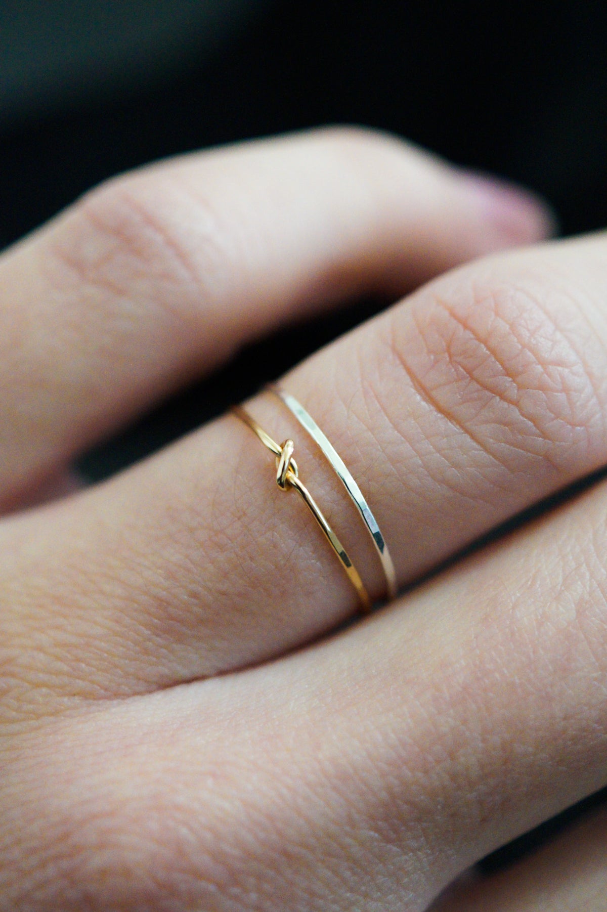 Thin Closed Knot Set of 2 Stacking Rings, Gold Fill, Rose Gold Fill or Sterling Silver