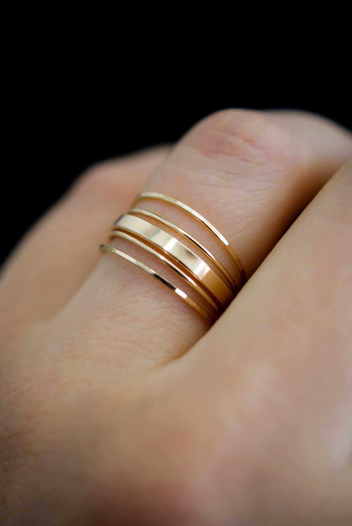 The Minimal Mirror Set of 5 Stacking Rings, Gold Fill, Rose Gold Fill or Sterling Silver