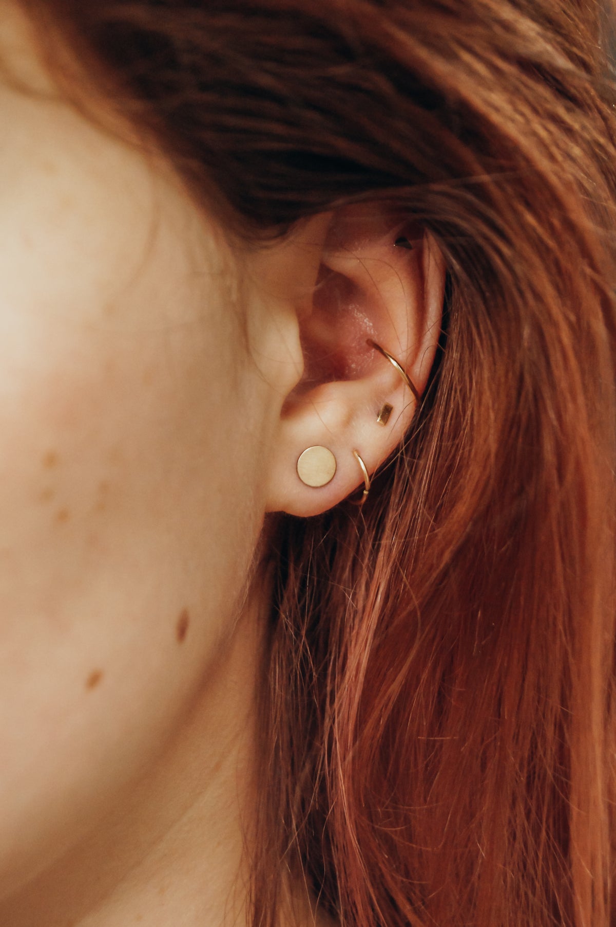 Large Gold Dot Stud with Huggie Hoop Earrings and Mirror Stud