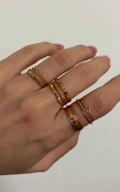 Bead & Twist Mixed Texture Set of 3 Stacking Rings, Gold Fill, Rose Gold Fill or Sterling Silver