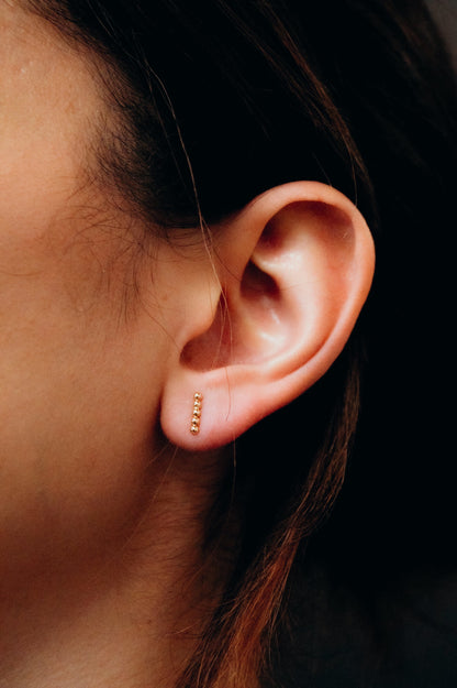 Mini Bead Bar Stud Earrings in Solid Gold