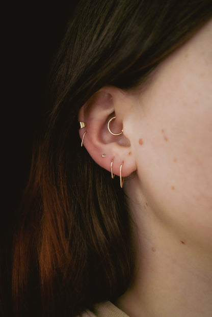Triangle Huggie Hoop Earring, Solid Gold, Rose Gold or White Gold