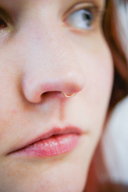 Nose or Lip Ring Huggie Hoop in Solid Gold, Rose Gold or White Gold