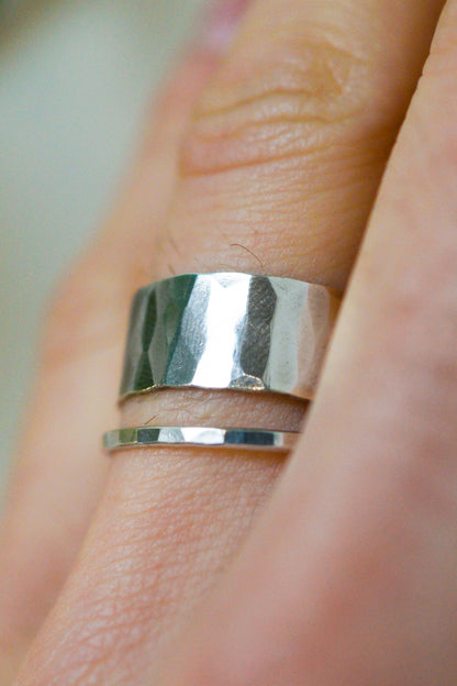 Wide Set of 2 Stacking Rings, Gold Fill, Rose Gold Fill or Sterling Silver
