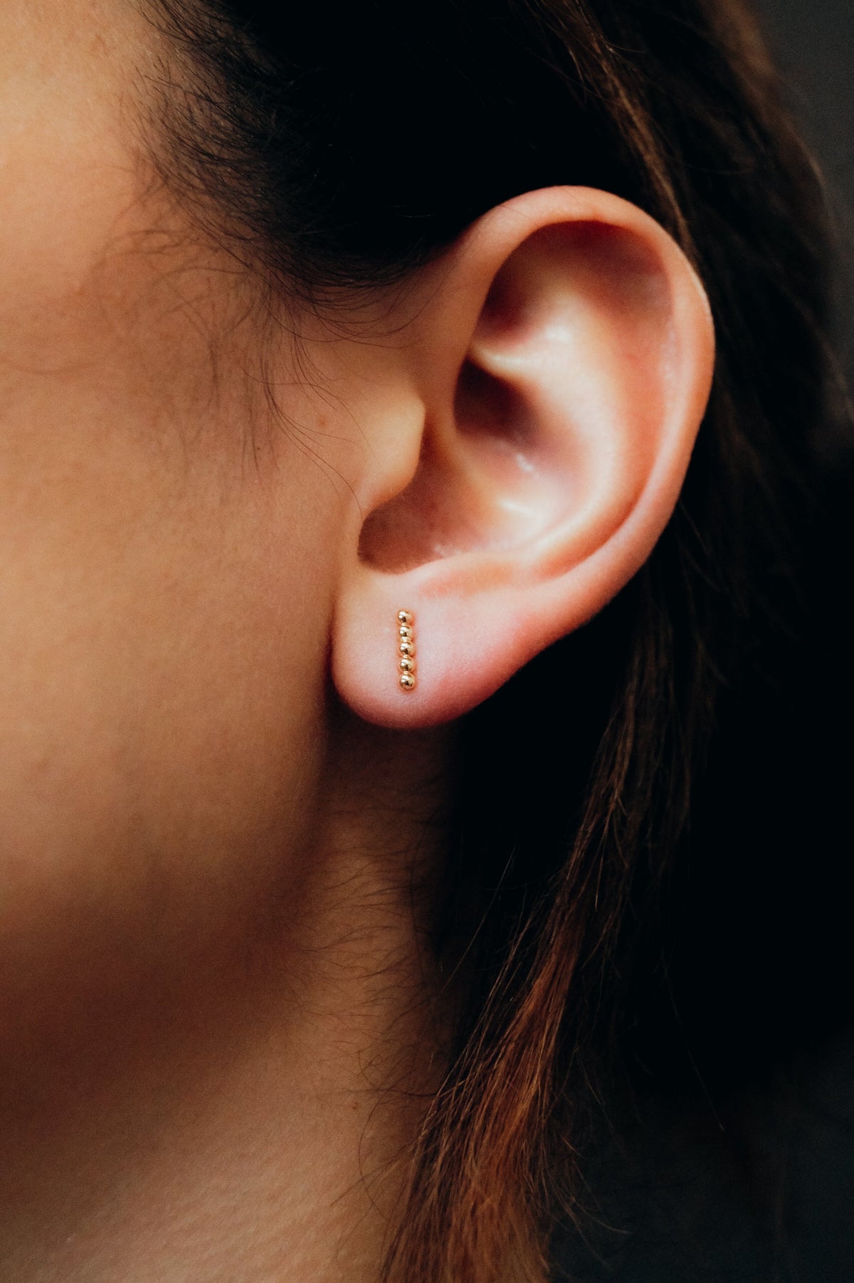Mini Bead Bar Stud Earrings in Solid Gold